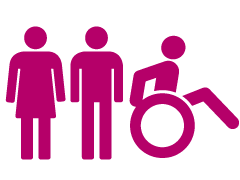 Icon mit drei Menschen, einer davon im Rollstuhl