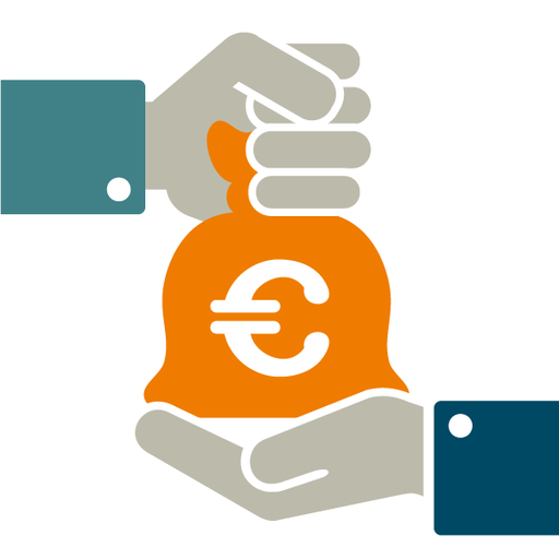 Zwei Hände umfassen einen Sack Geld.